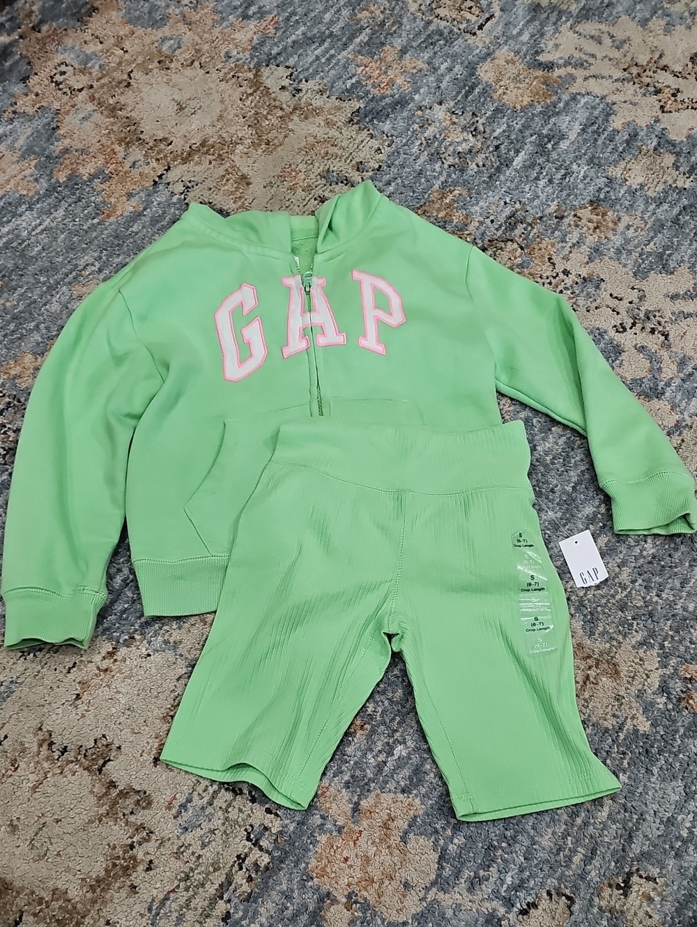 GAP Neon Green Hoodie and Ribbed Bike Shorts Set